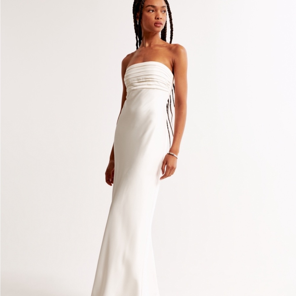 Abercrombie & Fitch Emerson Strapless White Pleated-Bodice Gown Small Tall